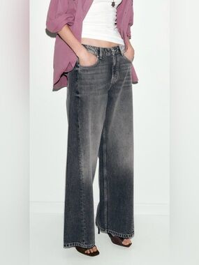 Zara Mid Rise Wide Leg Jeans Washed Charcoal Black Size 8 / EUR 40 NWT